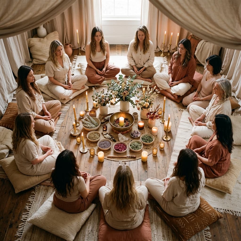 Women gathered in a sacred ceremony circle
